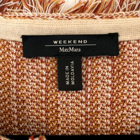 Weekend MaxMara Tilly Tweed Open Front Blazer Fringe Trim Flax Linen Plaid S - Picture 5 of 9